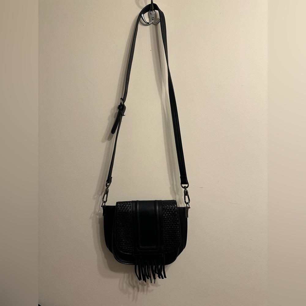 Dirty Ballerina Black Woven Crossbody Bag with Fringe - Picture 2 of 14